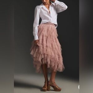 The Chéri Ruffled Tulle Midi Skirt by Anthropologie